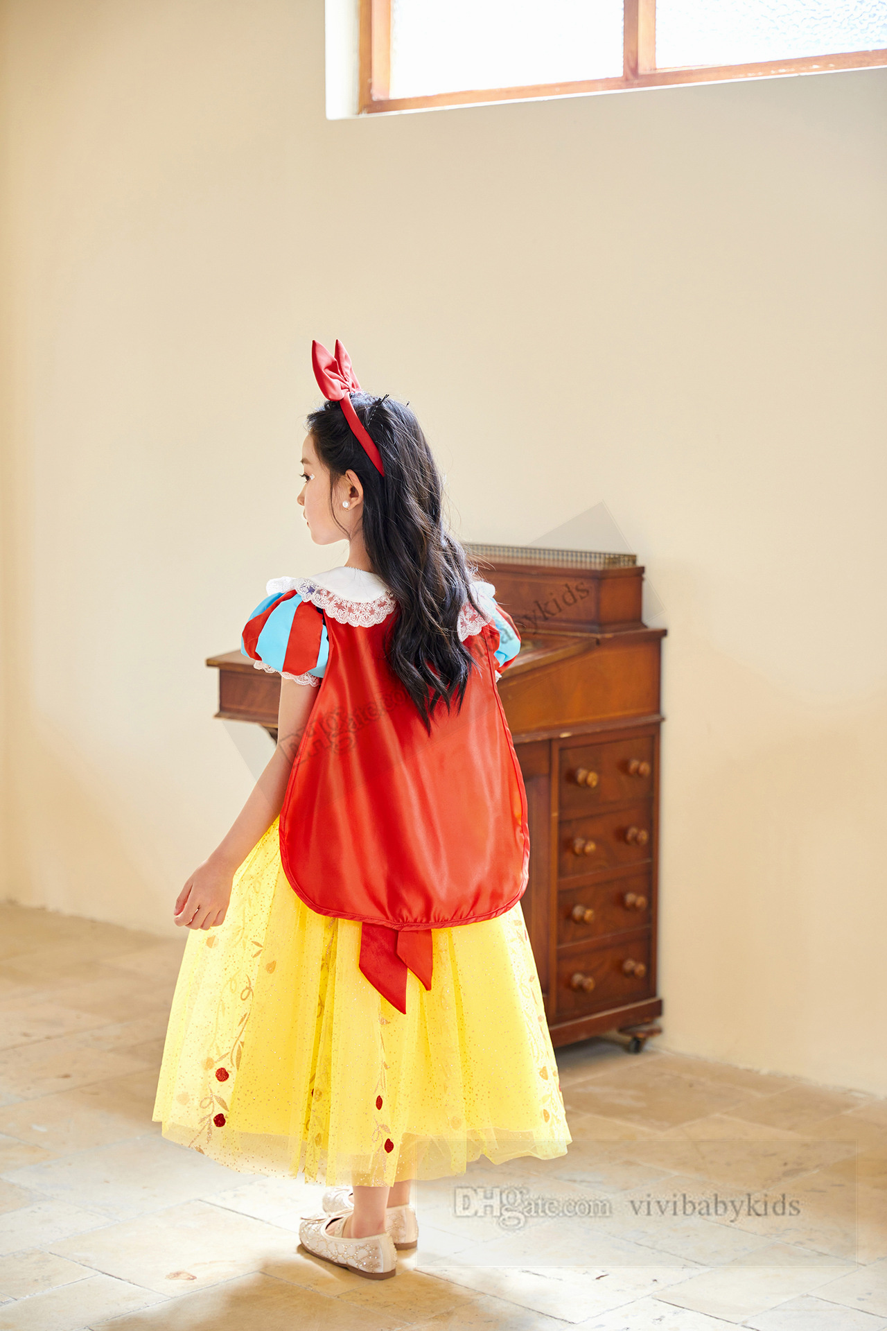 Vestidos de festa de cosplay do dia infantil garotas bordando lapela manga de tule de tule de tule de renda de tule garotas de halloween festival