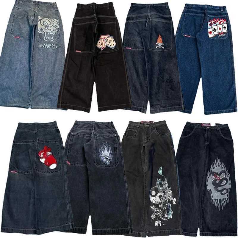 Herr jeans jnco y2k baggy jeans män vintage broderade högkvalitativa jeans hip hop goth streetwear harajuku män kvinnor casual wide ben jeans 240423