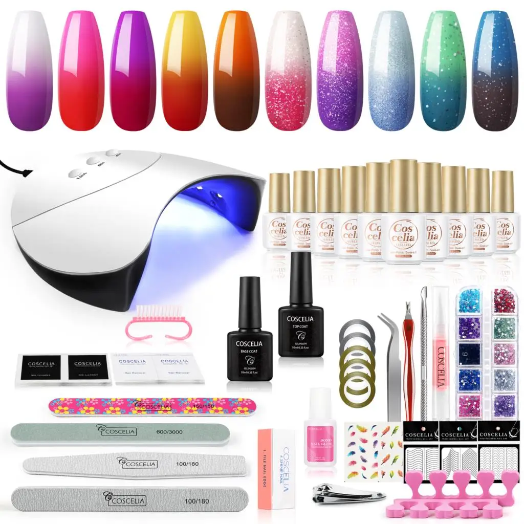 Kits Coscelia Gel Ruin à ongles Set Thermal Temperature Color Changement avec UV LED Lampe Manucure Kit Nail Kit Tools