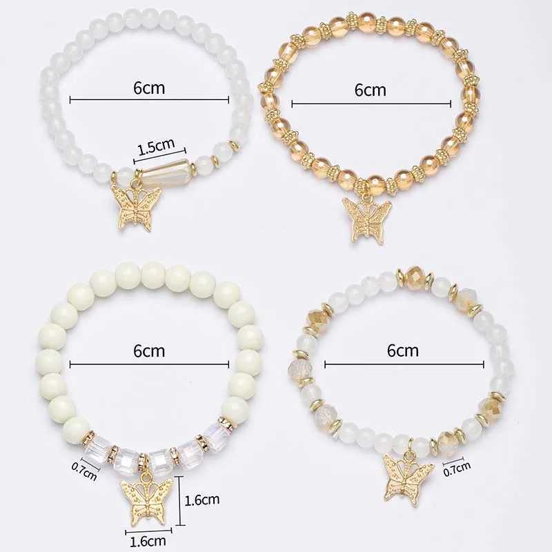 Beaded 4st Bohemian Butterfly Charm Armband Set for Women Crystal Beads Chain Bangle Female Fashion Party Jewelry Gift 240423