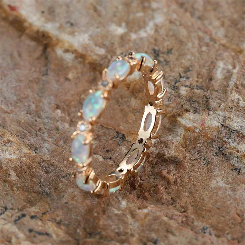 Wedding Rings Bride Small Oval Stone Ring White Fire Opal Stacking Rings For Women Silver Gold Color Luxury Zircon Lover Wedding Bands Jewelry