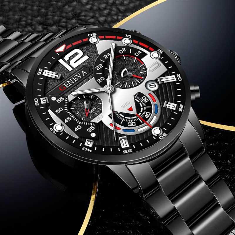 Wristwatches GENEVA Mens Creative Six-Pin Watch Alloy Steel Band Quartz Watch Men Watch New Luxury Mens Quartz WristWatch 240423