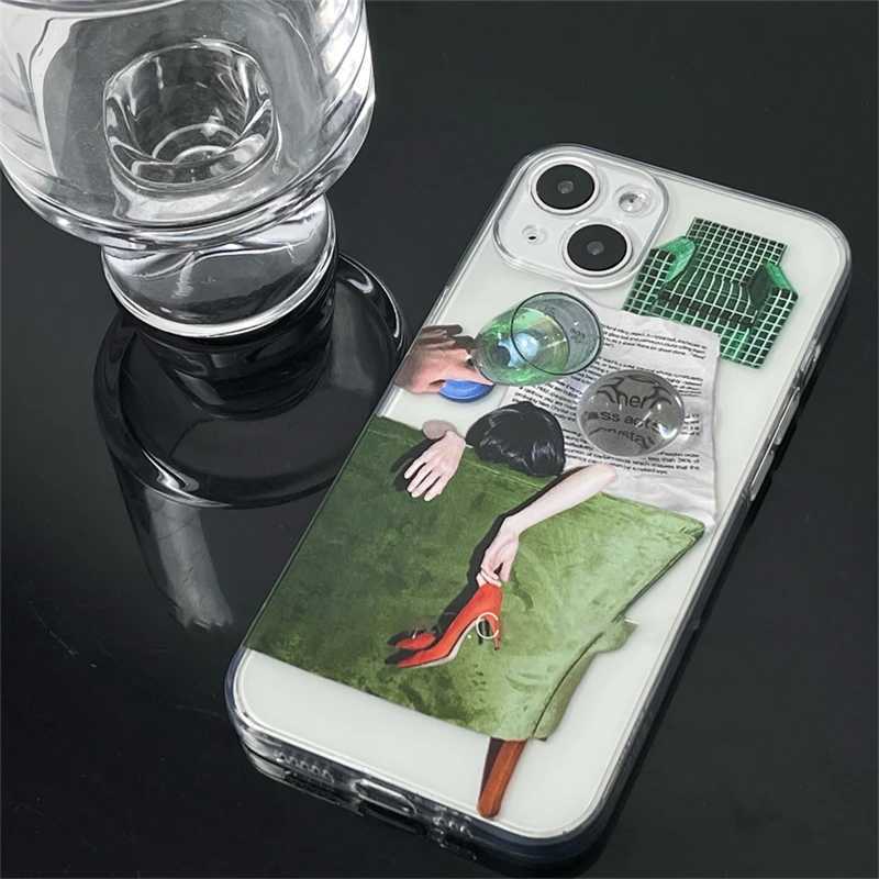 Cell Phone Cases Ins Aesthetic Illustration High Heels Transparent Case For iPhone 14 13 12 11 Pro Max X XR Goblet Shockproof Soft Cover Funda d240424