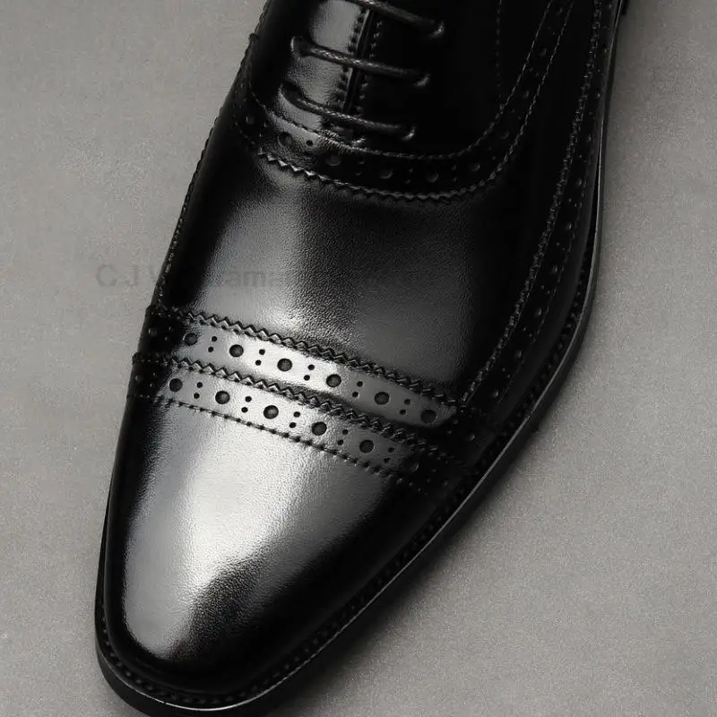 Chaussures formelles oxford de haute qualité Brun brun point pointu à lacet up up Business Wedding Gentine cuir chaussures pour hommes