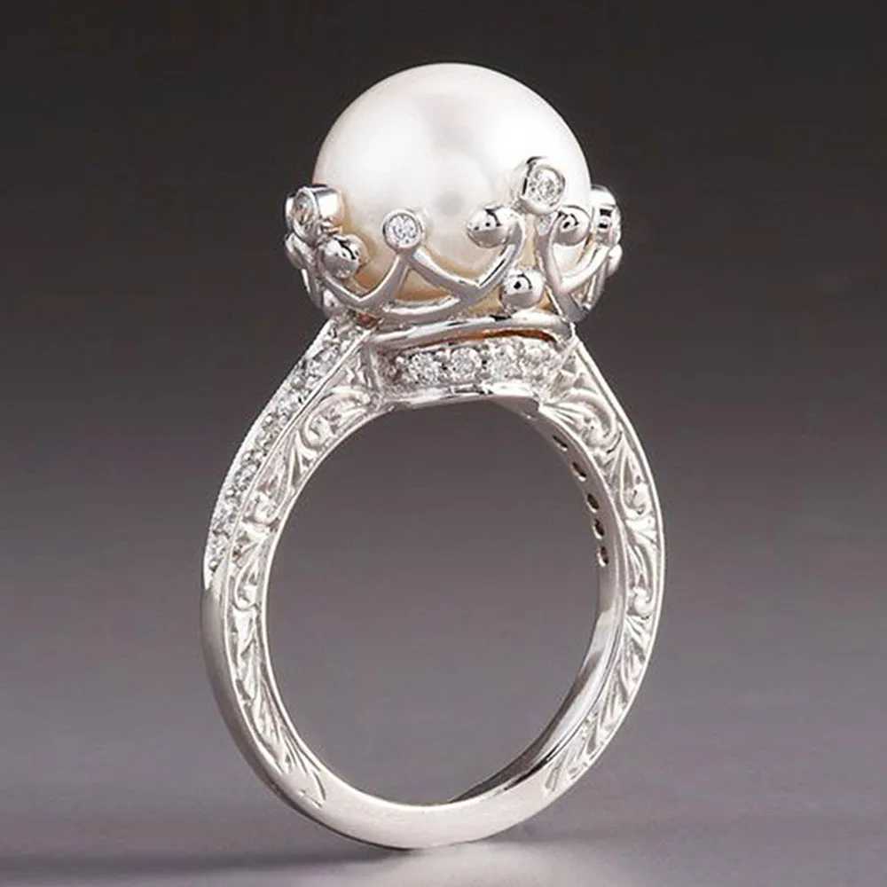 Anneaux de mariage Design unique Big Round Imitation Pearl Setting Ring