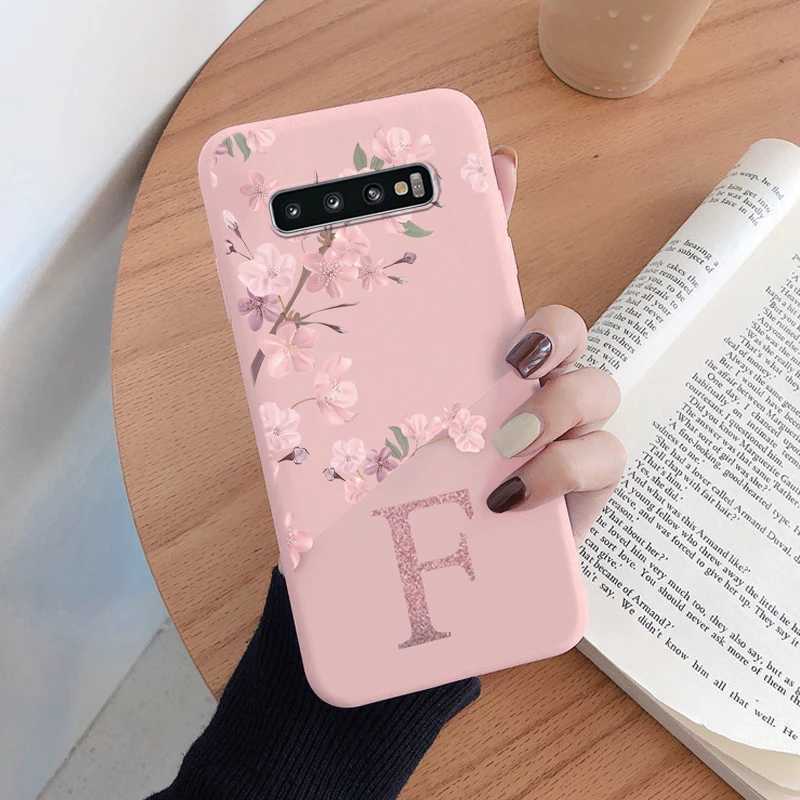 Case di telefonia cellulare Samsung Galaxy S10E S10E S 10 Plus Copertura del telefono Lettere rosa Modello di fiori graziosi Funda silicone morbida Samsung S10+ Coque 240423