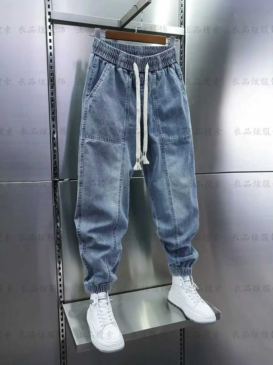 Men's Jeans Mens Jeans Fashion Casual Jogger Harem Denim Pants Hip Hop elastic waist Letter printing jeans Male Trousers 2024 spring new 240423