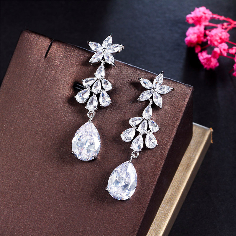 water drop diamond earring designer for woman wedding engagement party white aaa zirconia copper luxury long charm stud earrings jewelry womens dating friend gift