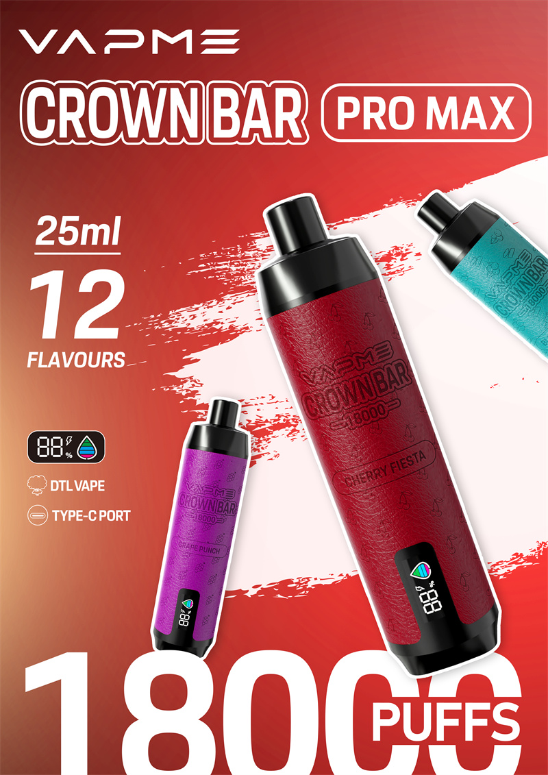 Autentico vapme crownbar 18kpuffs monouso dtl vape puff18k ricaricabile 25 ml e sigaretta 18000puff moblice in rete con bordo di ricarica della batteria liquida 0% 2% 3% 5%