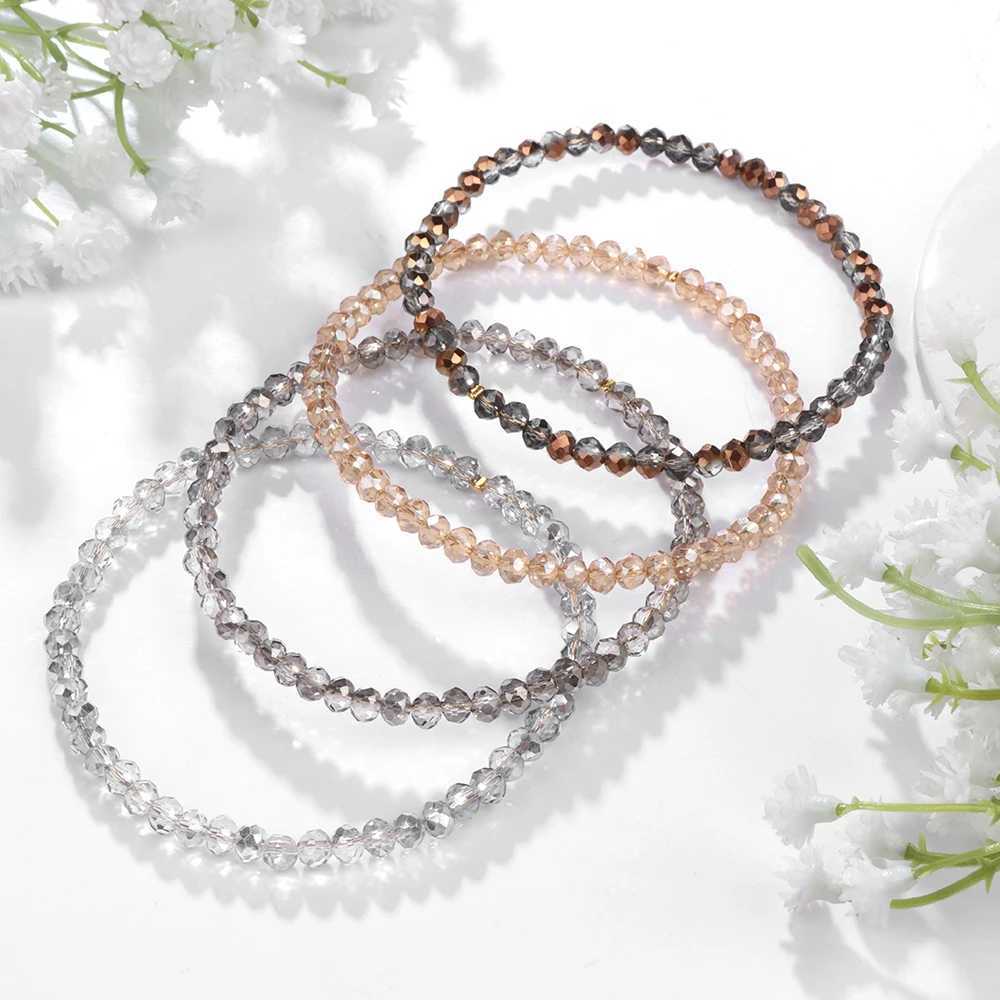 Bärade 4stCrystal Armband för kvinnor flickor naturliga stenpärlor armband grå rosa vit blå serie kristallmodesmycken 240423