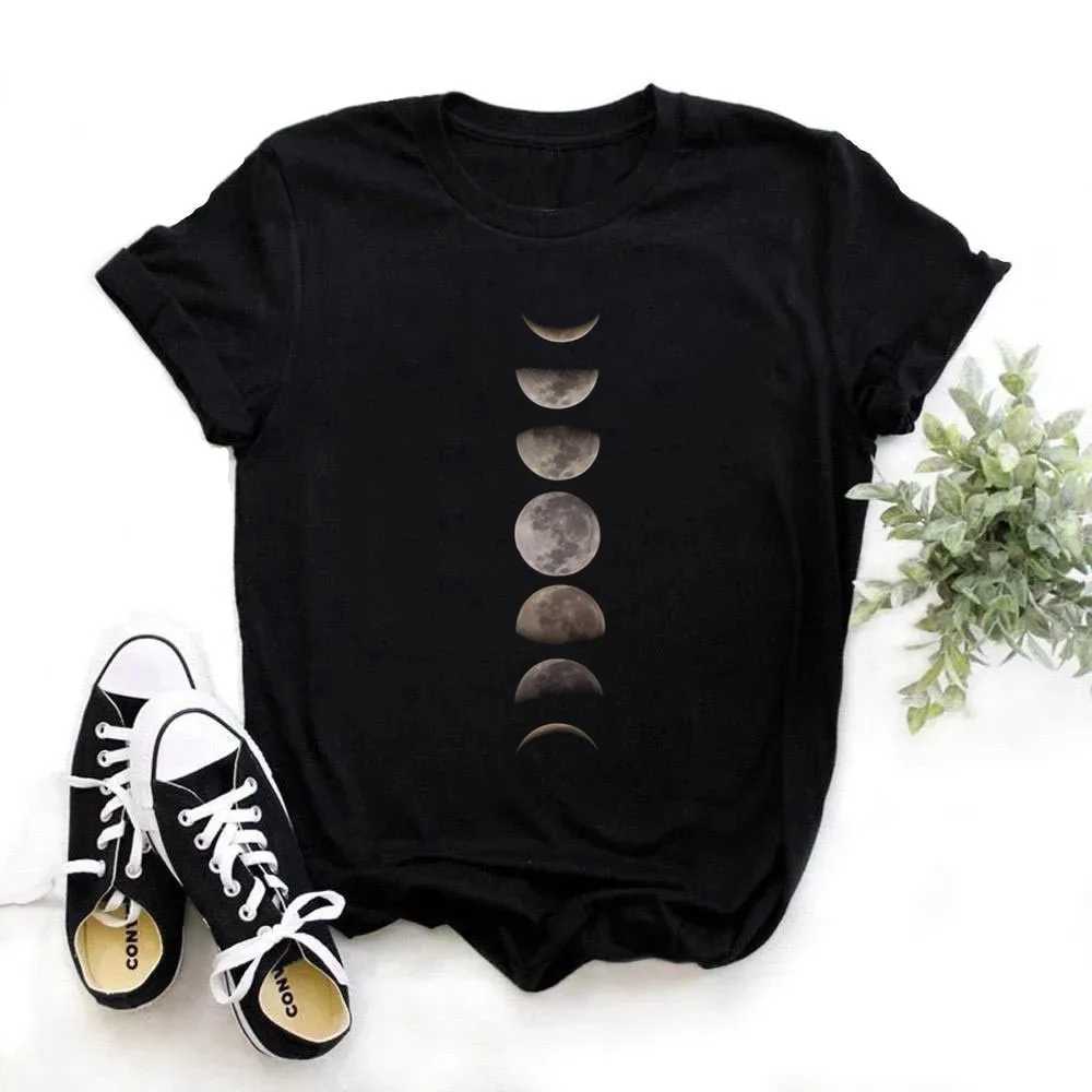 Damen T-Shirt Moon Phase Planet Frauen Drucken T-Shirt Kurzarm Shirts Sommer T-Shirt Tops Casual Shirt Eclipse Graphic Tops Tees 240423