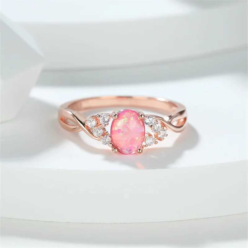 Anéis de casamento Oval Cut Fire Purple Fire Opal Anéis para mulheres Rose Gold Color Bandas de casamento Love Infinity Ring Promise noivado Ring Jewelry Gifts