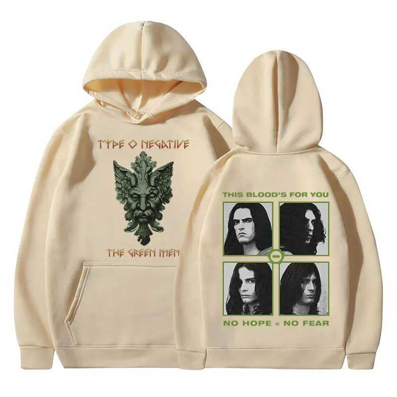 Felpa con cappuccio maschile di felpe da rock band type -negative the green man hoodie felpa con cappuccio con cappuccio con cappuccio con cappuccio da uomo hip hop vintage hip hop plavover oversize unisex 240424