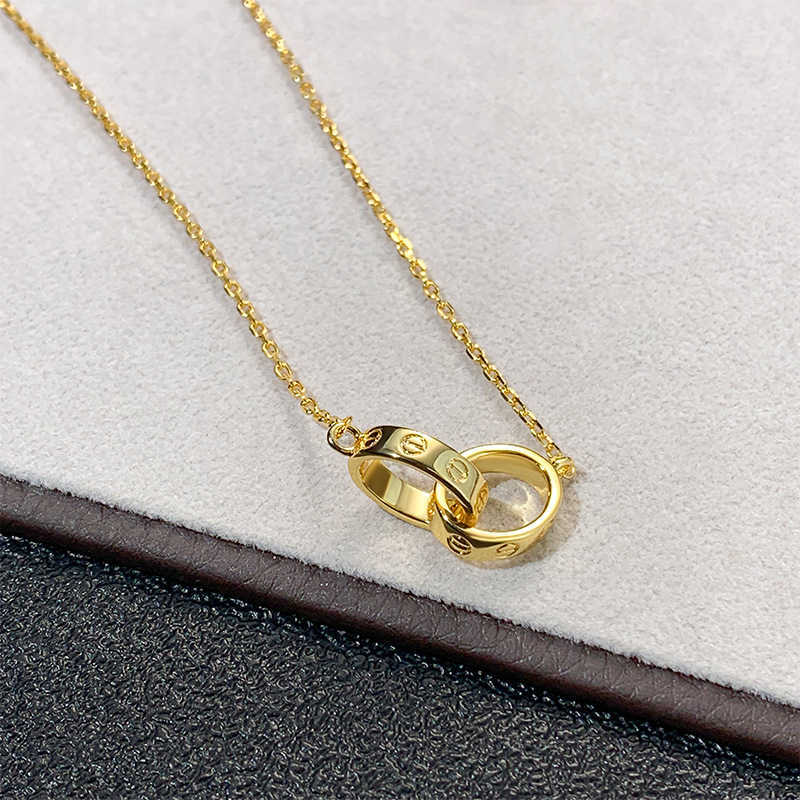 Designermerk Carter Double Ring ketting Gold vergulde 18k buckle Light luxe kraagketen voor vrouwen