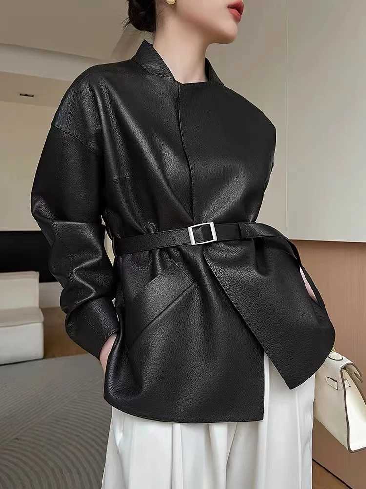 Couro de couro FAUX feminino japonês japonês harajuku casaco de couro de pele de pele