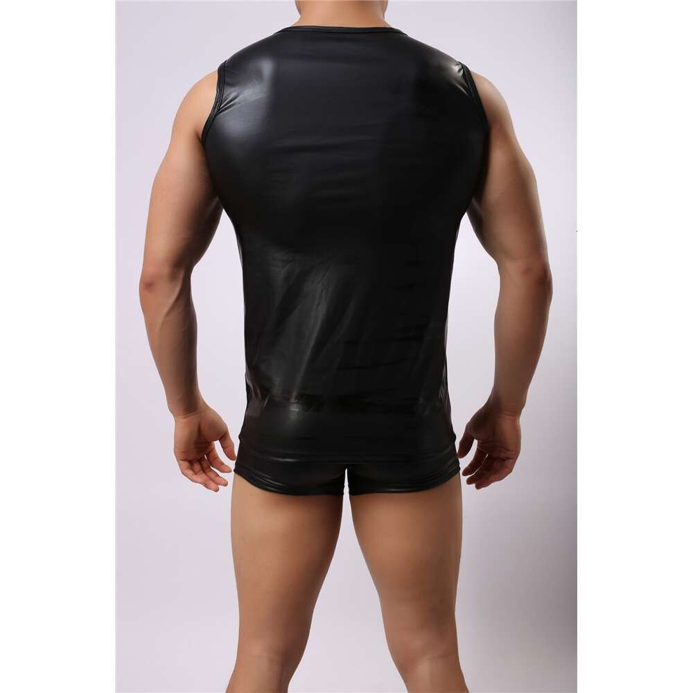 Männer Tank Kunstleder schwarz ärmellose Weste sexy Herren Shaper Body Club tragen schwule coole Mann Tops Hemden