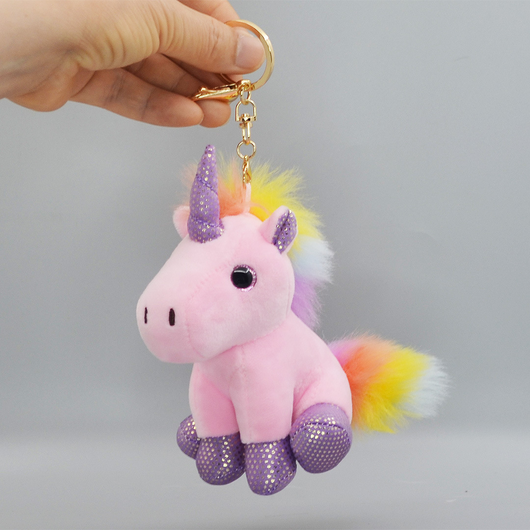 Regenbogen Einhornpuppe Schlüsselbund Plüsch Spielzeug süße Dollbeutel Hängende Dekoration Grab Maschine Puppe