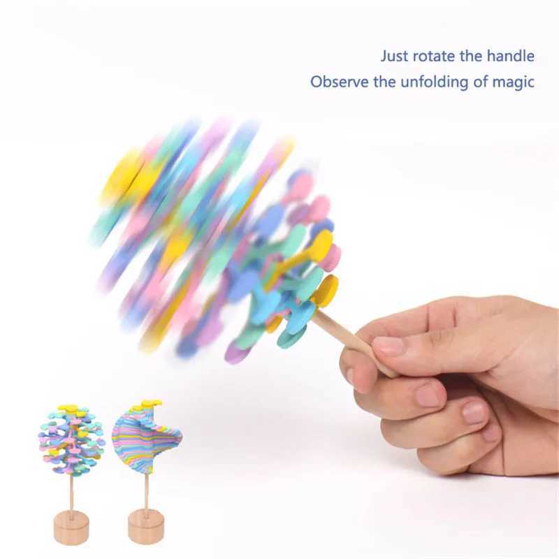 Decompression Toy Wooden Spiral Lollipop Toys Rotating Helicone Spin Magic Wand Stress Relief For Adults Kids Antistress Decompression Home Decor d240424