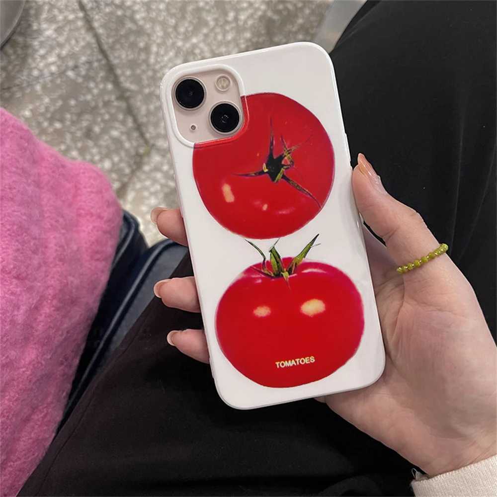 Mobiltelefonfodral Japan Korea Söt tomatmönster Silikon mjukt telefonfodral för iPhone 12 11 13 14 15 Pro XR XS Max 7 8 Plus skyddande bakslag D240424