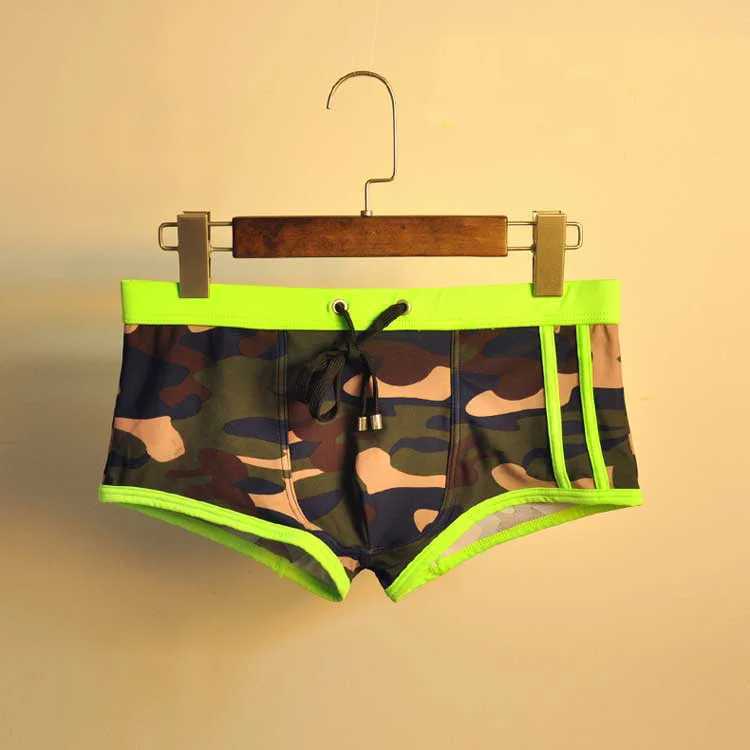 Mäns badkläder Mens Shorts Camouflage Troes Underpants Badkläder Push-Up Man Swimsuit Låg midja Sexig Swim Sport Beach Male Swimming Trunks D240424