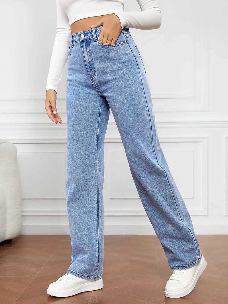 Women's Jeans Womens Elastic Washed Denim Pants Autumn And Winter Casual Fashion Straight Leg Trousers Trendy Streetwear For Women S-XXL 240423