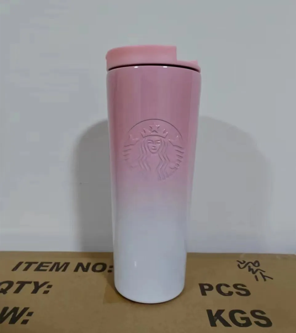 Tumblers Coffee Cup Portable Water Cup 304 Stainless Steel Accompanying Cup Car Cup Coffee Cup Straw Goddess Gradient Cup 401-500ml