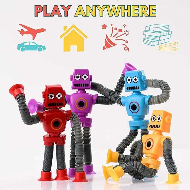 減圧おもちゃ4パック伸縮吸引カップロボットトイポップチューブ自閉症感覚旅行おもちゃのためのフィジェットおもちゃクリスマスギフトD240424