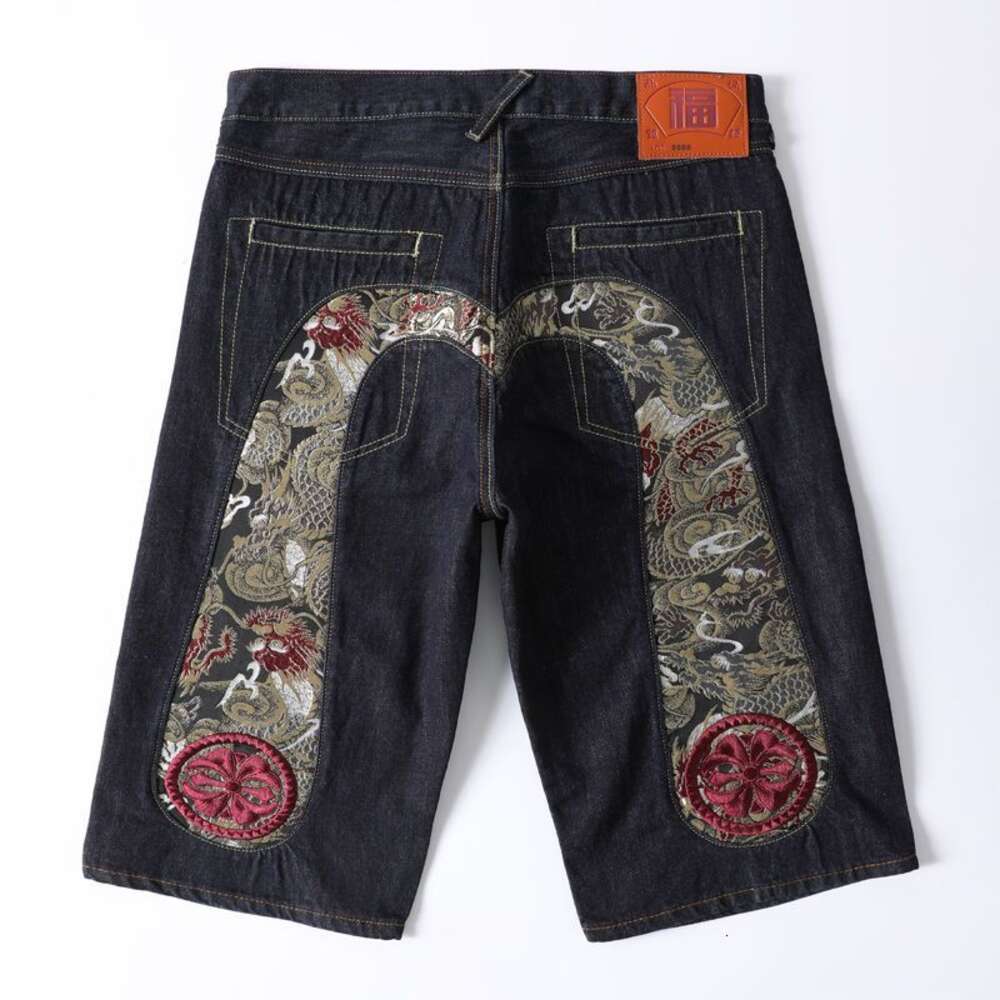 Hu yin fu shen wu fen korta mäns sommar mittbyxor tryckt broderade personliga stora m jacquard lösa tunna jeans 341190