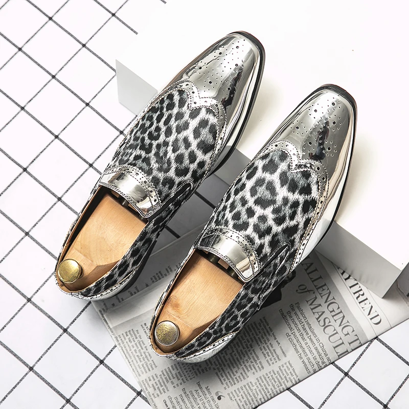 Luxury Brand New Loafers Men Golden Silver Men's Shoes Leopard Print Casual Shoes Mens Oxfords Business Wedding Moccasins Formal