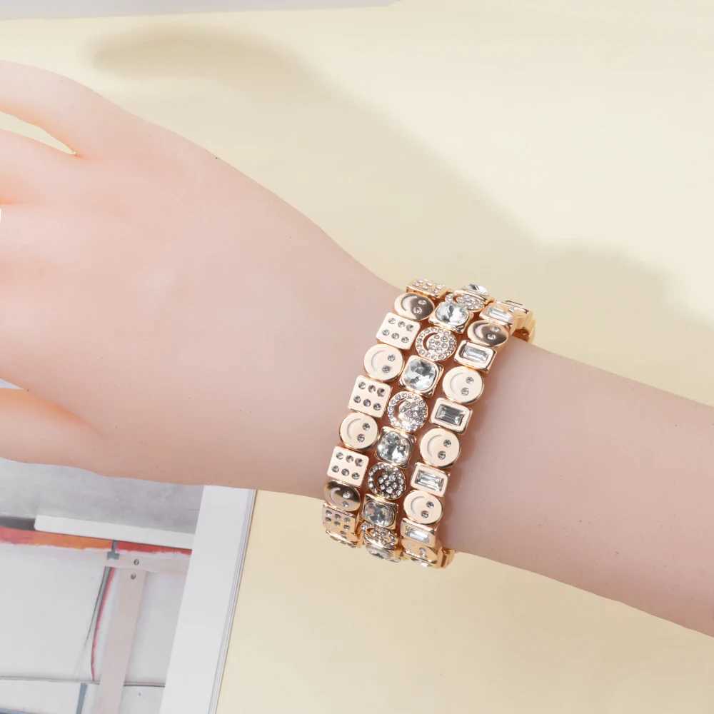 Kralen 2024 Design Email Happy Face ingelegde dimond armband voor vrouwen goud kleur dobbelstenen kralen elastische armband boho sieraden accessoires 240423