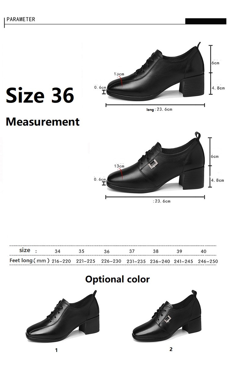 Dress shoes are popular Fashionable comfort top layer cowhide square head coarse single shoe lace-up solid color platform women shoes