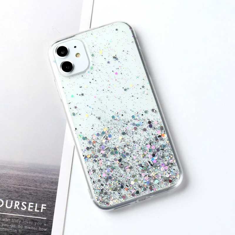 Case di telefonia cellulare Custodia stella glitter gradiente di lusso iPhone 14 13 12 xr xs pro max iPhone 8 7 6s 6 più se2020 Case di copertura TPU morbida Clear D240424