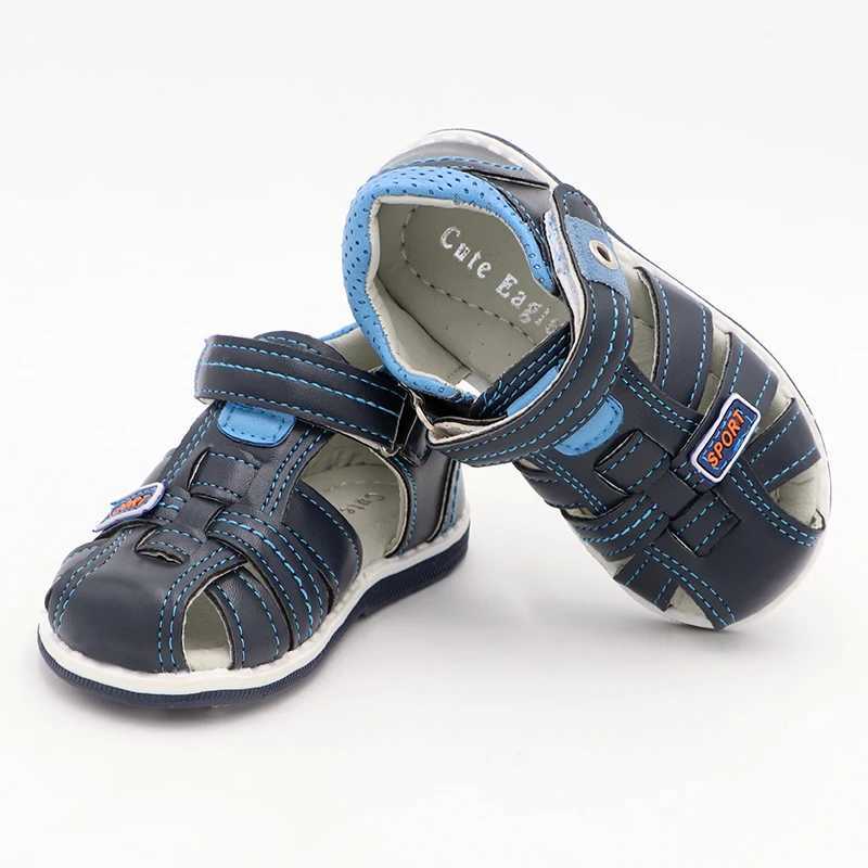 Sandalias Cute Eagle Summer Boys Orthopedic Sandals PU Leather Pe Cuero zapatos para niños para niños Cerrado Toe Baby Flat Tamaño 20-30 Nuevo 240423