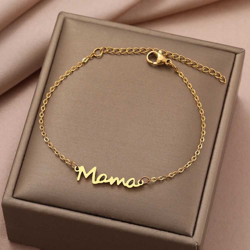 Beaded Stainless Steel Bracelets Letter Mama Pendant Chains Fashion Charms Bracelet For Women Jewelry Party Lover Mum Mothers Gifts 240423