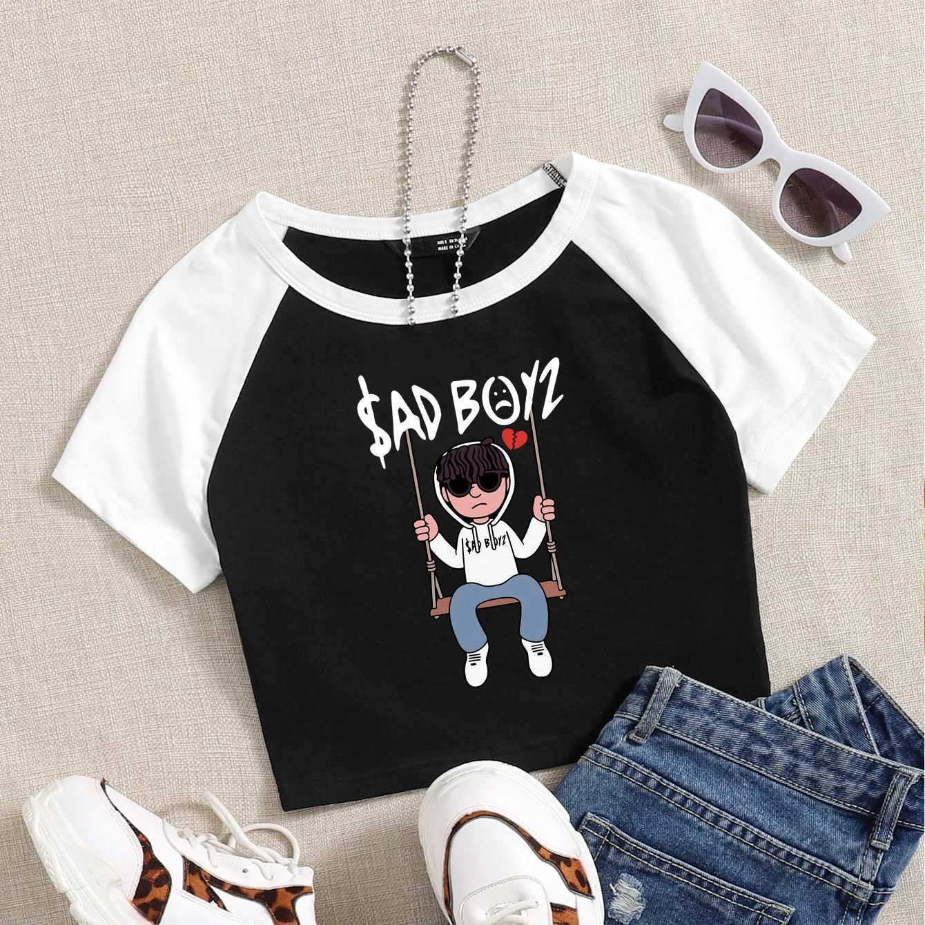 Women's T-Shirt Junior H Sad Boyz 4 Life Shirt Girls O-Neck Crop T-Shirt Fashion World Music Tour Concert Summer Fans Gift Tops 240423