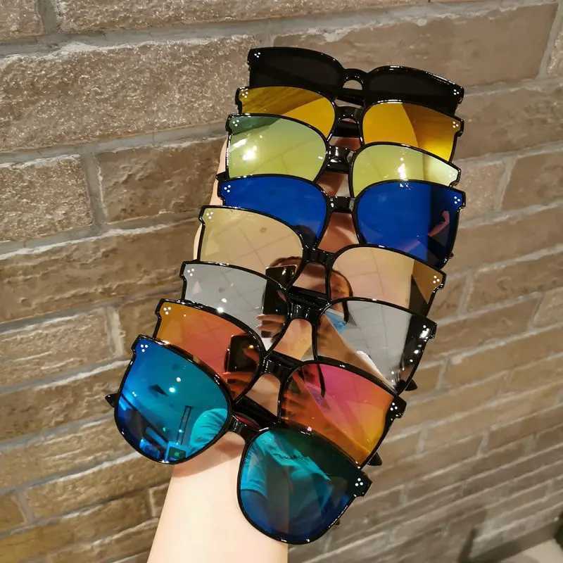 Lunettes de soleil Frames nouveaux enfants façonnent les lunettes de soleil rondes filles garçon brillant revêtement double couleur vintage lunettes de soleil uv verres de protection