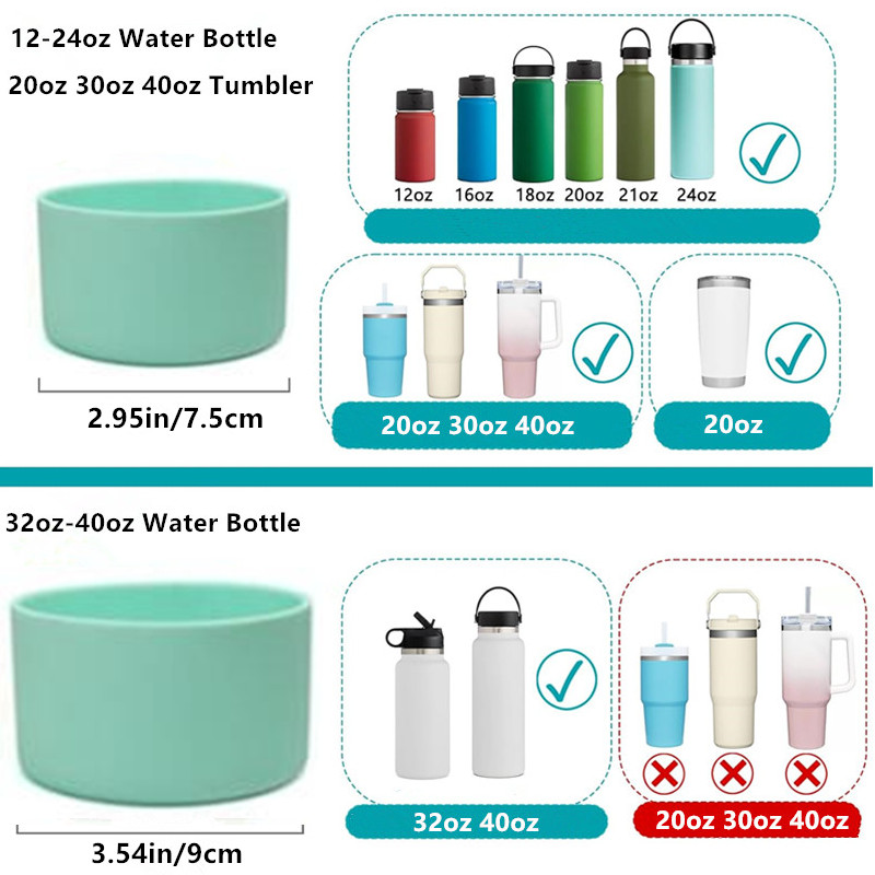 7.5cm 9cm Silicone Coasters Boot Sleeve Cups Cover Fit 20oz 30oz 40oz Tumbler With Handle & 12oz-24oz/32oz-40oz Wide Mouth Flask Water Bottle Mug Anti-Slip Bottom Bumpers