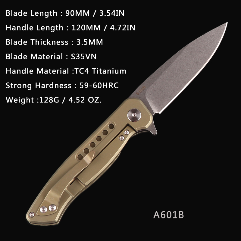 Mens Mt Pocket Knife TC4 Titan Handle S35VN Blade Drop Point Folding Knives KVT BALL BEARER SYSTEM SKILISKA SURVIVAL CAMPING HUNT Gift