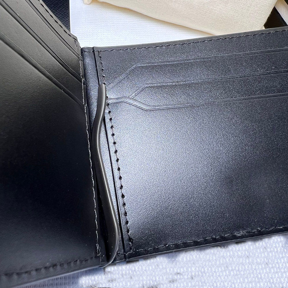 Dollar Clip Fashion Angled Interior Men's Wallet Designer Original äkta Leather Quality Casual Business Mini Plånböcker ID -korthållare Gift Original Box