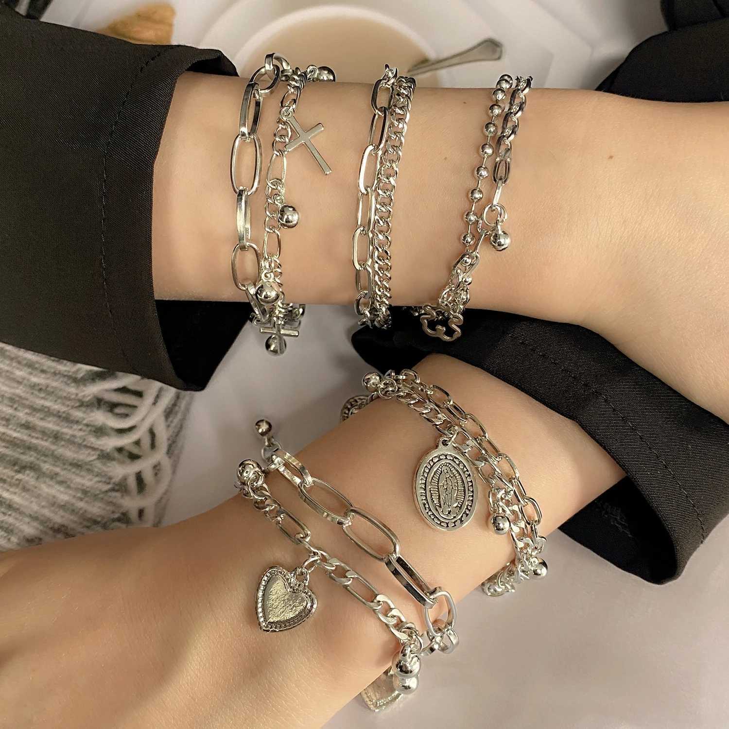 Beaded Fnio Bohemian Armband för kvinnor Fashion Multilayer Beaded Chain Armband Set Charm Armband Bangles Smycken Punk 240423