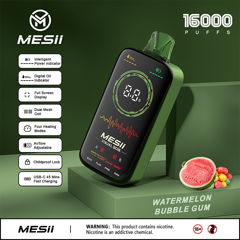 パフ使い捨てmesii 16000パフ卸売i vape使い捨ての電子タバコ蒸気充電式のvaperフルデジタルスクリーン