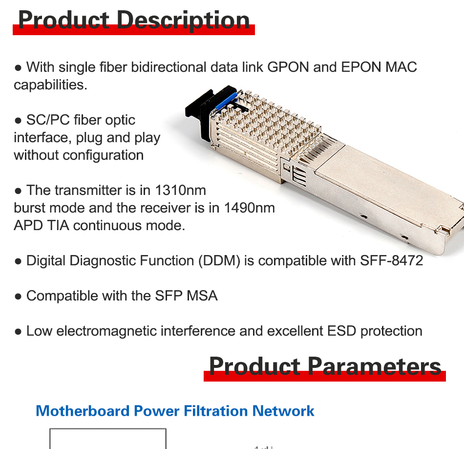 1,25 g/2,5 g di Xpon ONU Stick Modulo SFP con Mac PPPOE IPOE 1310NM/1490NM Connettore SC SC da 20 km Modulo PON OLT ONU MAC XPON = EPON/GPON