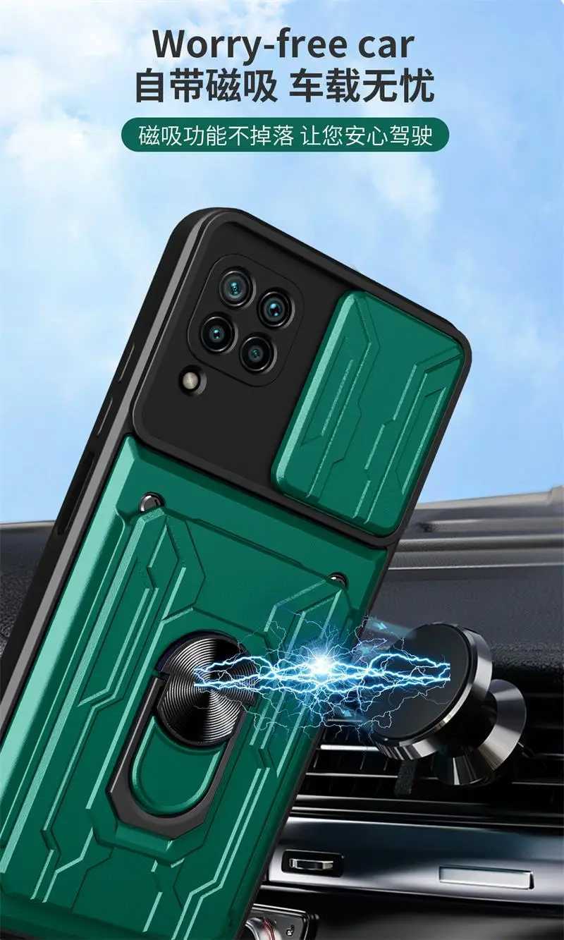 Mobiltelefonhüllen für Huawei P40 Lite 4G -Hülle Magnetische Ringständer Panzerhülle für Nova 6 SE Nova 7i Kartenschlitzableitungskamera Schützer Rückzugsabdeckung 240423