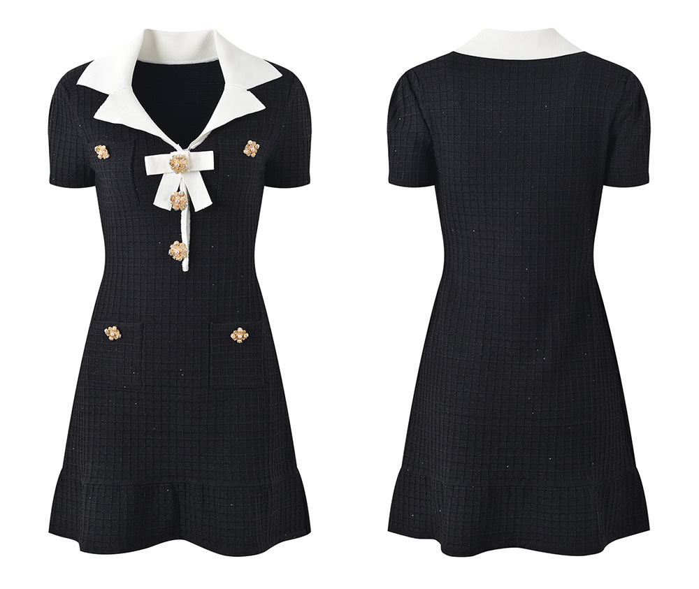 405 XL 2024 Milan Runway Dress Spring Summer Short Sleeve Lapel Neck Kjol Tweed Womens Dress Fashion High Quality YL