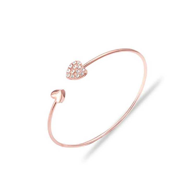 BEDED WOOZU 2019 New Fashion Crystal Double Heart Bow Bilezik Cuff Bracelet for Women المجوهرات هدية Mujer Pulseras 240423