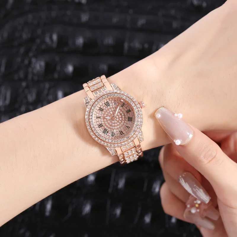 Zegarek moda kobiety luksusowe diamentowe zegarki stalowe bransoletka kwarcowy zegarek Rose Gold WomensWatch błyszcząca kryształowy relOJ Mujer 240423