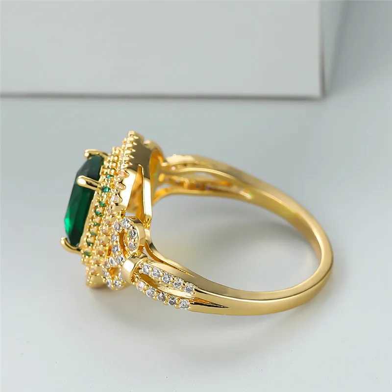 Anelli di nozze classiche gold gold anello nuziale femminile anello di fidanzamento cristallino di lusso anelli di pietra quadrata verde donne bande minimaliste