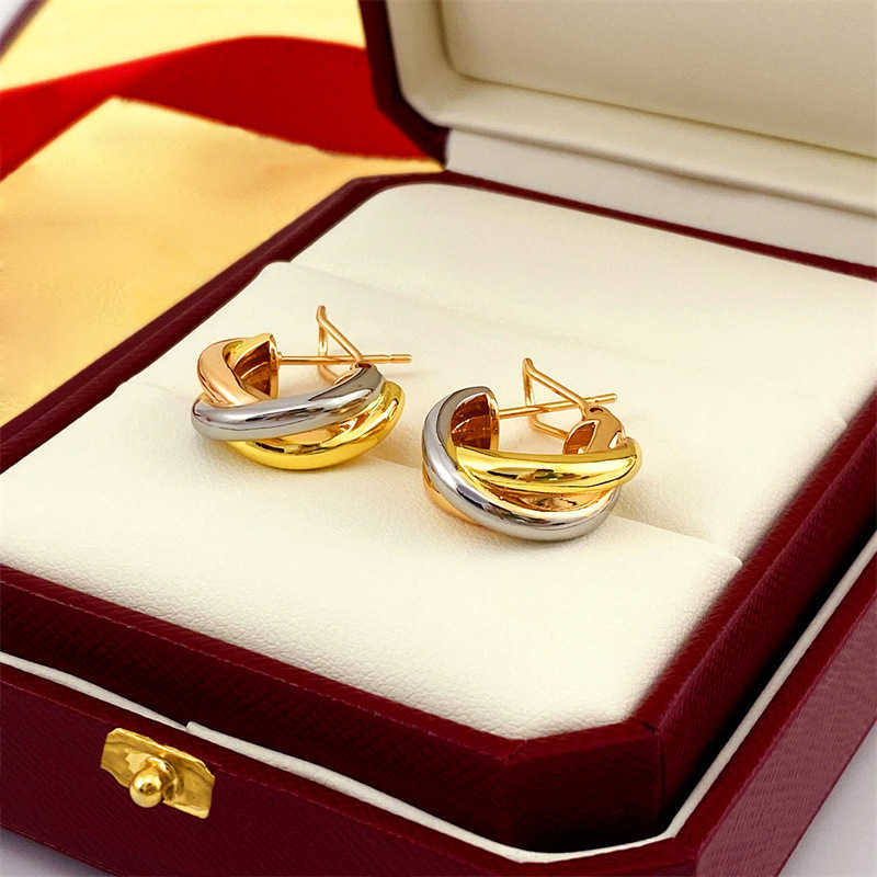 ゴールドダイヤモンドデザインスタッドゴールドメッキカード3つのリングと色のイヤリングがねじれ銀ローズカルティラオリジナルイヤリング