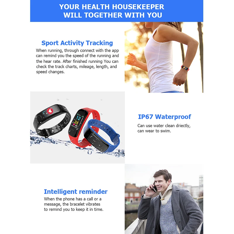 Bracelets nouveaux C18 Smart Watch Sports Hypertenue Moniteur de fréquence cardiaque Monitor Monitor Iproofroping Fitness Smart