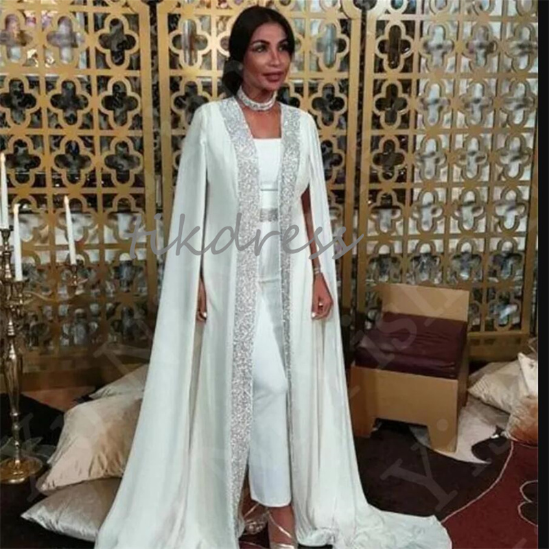Arabico Dubai Abiti da sera a due pezzi Moroccan Kaftan Muslim Adust Muslim 2024 White Satin Segons Birthday Party Dress Abayas Robe de Mariee Vestios de Fiesta Elegant